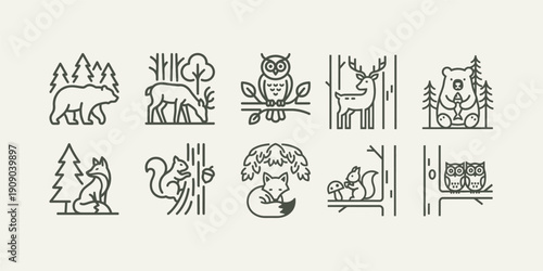 Woodland and Forest Animals Outline Vector Icons Pack