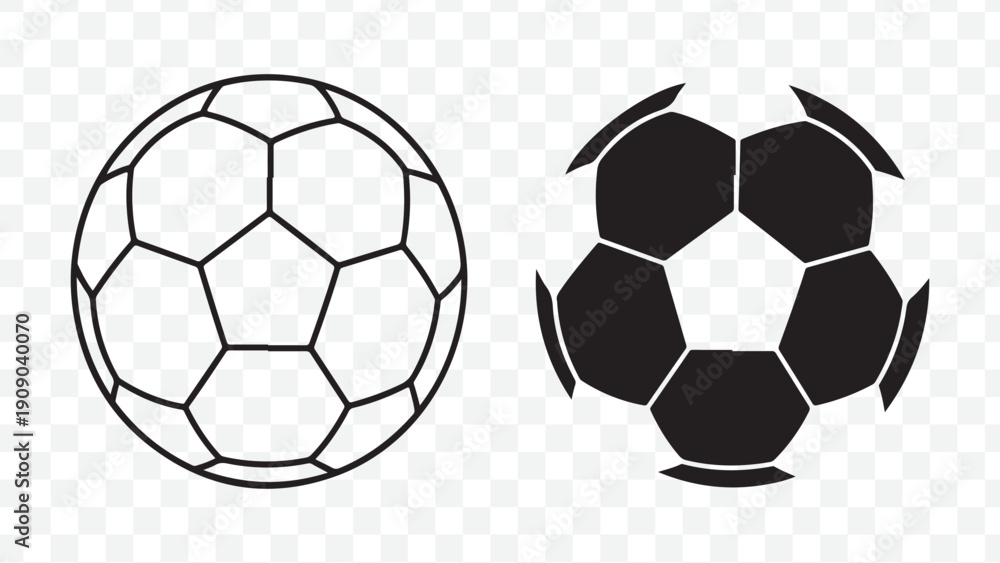 Obraz premium Soccer ball or football vector icons, black and white, for sports logo or branding, isolated on Transparent Background
