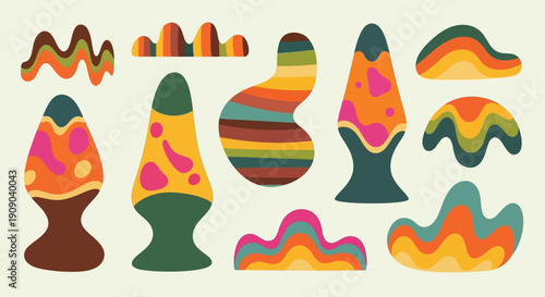 Retro Lava Lamps and Groovy Shapes Illustration