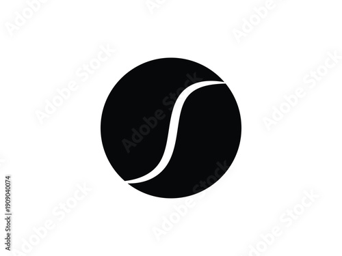 Stylized black icon of a tennis ball with a single curved line, suggesting a simple, modern representation of the sport.