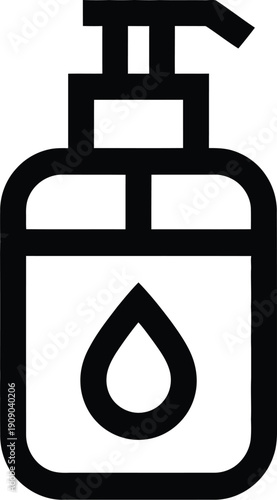 A black and white icon of a hand sanitizer dispenser bottle