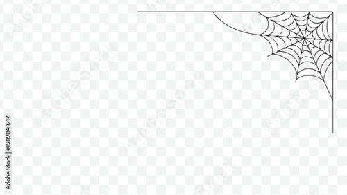 Black spider web vector illustration, corner overlay effect, Halloween decoration, for banner or poster, isolated on Transparent Background