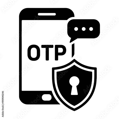 A black and white illustration of a secure OTP message on a smartphone