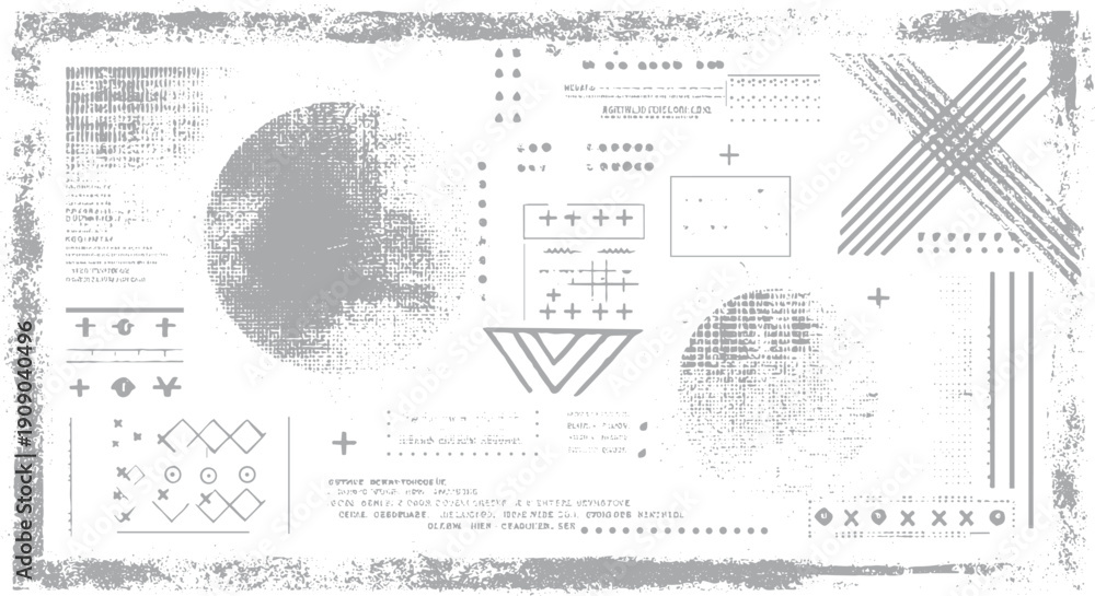 Obraz premium Abstract with distressed textures and geometric shapes in grey and white