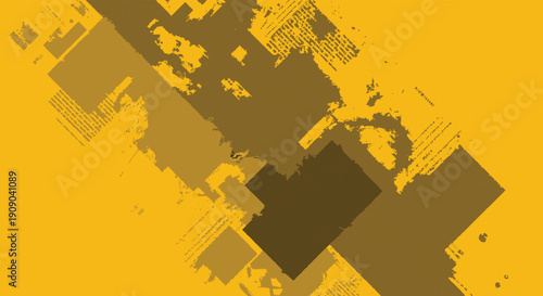 Abstract geometric shapes with distressed texture in shades of gold and brown