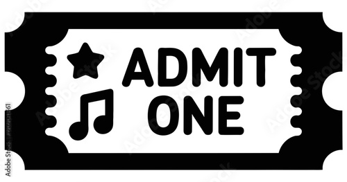 A black and white image of a concert ticket with admit one text