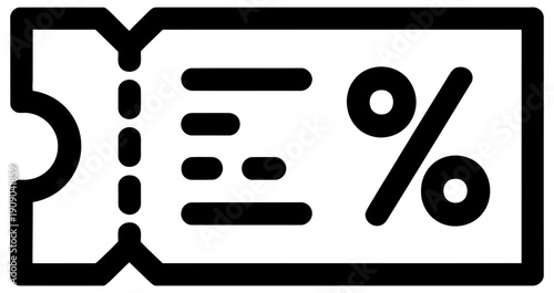 A black and white icon of a discount coupon with a percentage sign