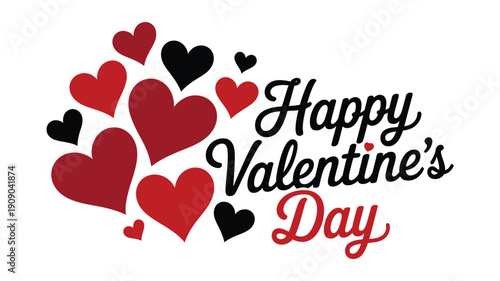 A festive Happy Valentine's Day graphic with red and black hearts