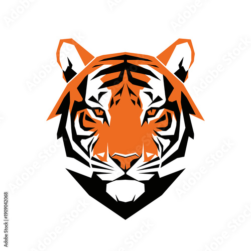 Stylized Tiger Head Logo, Fierce Animal Portrait, Orange and Black Graphic Design