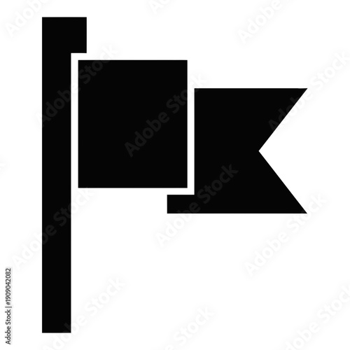 A black and white image of a flag on a pole with geometric shapes