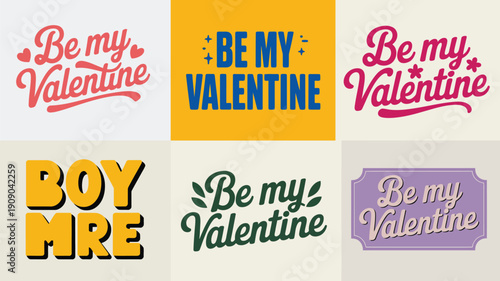 A collection of colorful Valentine's Day stickers and signs with various designs