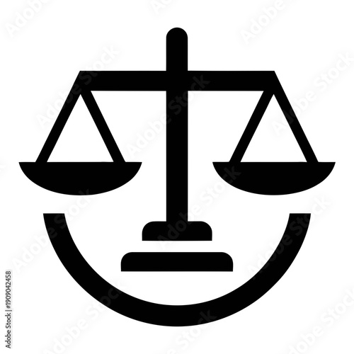 A black scale icon with a smiley face on a white background