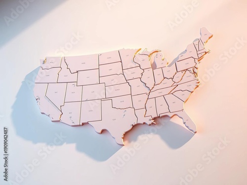 Soft pastel hues wash over a tilted USA map, dreamily hinting at journeys untold,  dreamy,  Americana