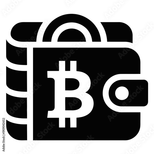 A black and white icon of a wallet with a Bitcoin symbol