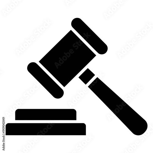 A black gavel icon on a white background for law and justice themes