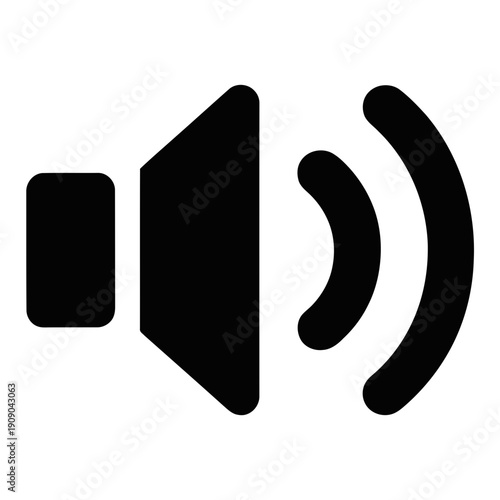 A black speaker icon on a white background indicating sound or volume