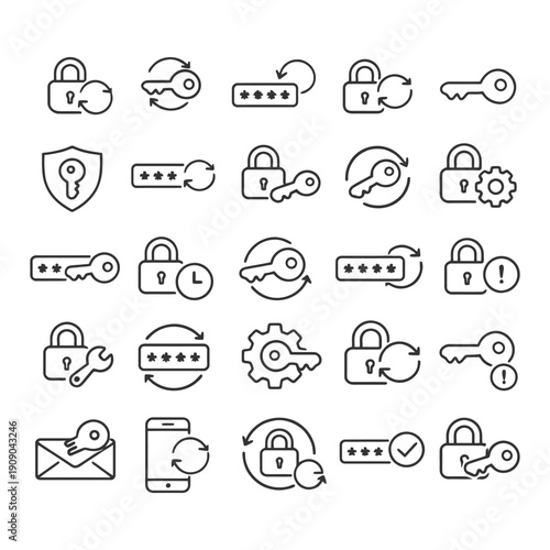 Set of security icons with keys, locks, and passwords.