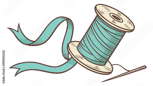 Professional vector illustration of a spool of thread and needle on a clean background