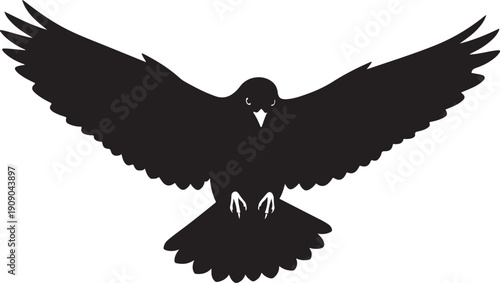 Black bird silhouette with wings spread wide open freely