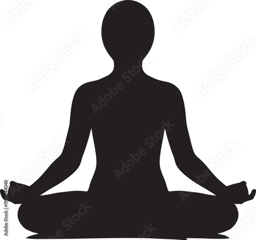 Meditating person silhouette in lotus pose, yoga mindfulness practice isolated on white background wellness illustration