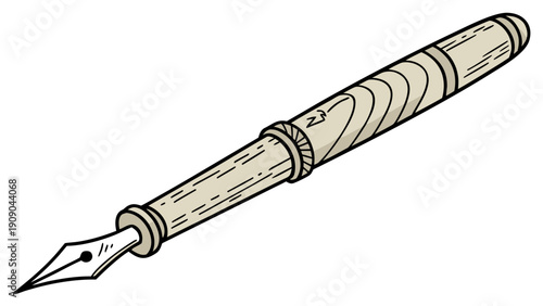 A detailed illustration of a fountain pen viewed from above on a clean background