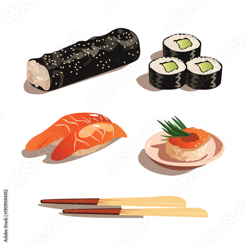 Gourmet japanese sushi platter Vectors on white background vol 01