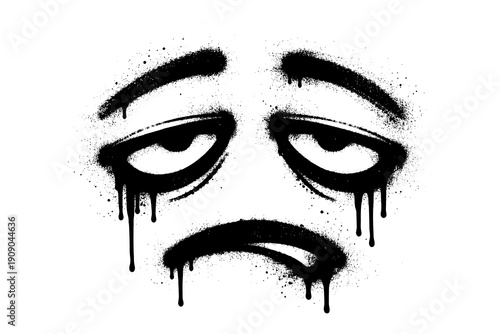 Dripping graffiti sad face: urban expression artwork with grunge style