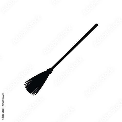 Broomstick Silhouette Vector Icon on White Background