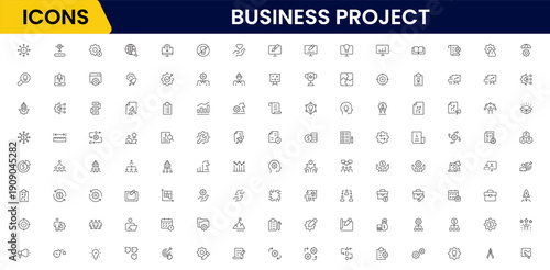 Business set of web icons in linear style. Business Project icons for web and mobile apps. Business, organisation management, planning, project, startup, marketing, teamwork. Vector illustration
