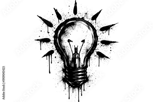 Creative grunge light bulb design with ink splatter effect for inspiration concepts
