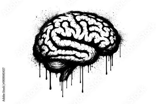 Dripping abstract brain art with grunge ink style