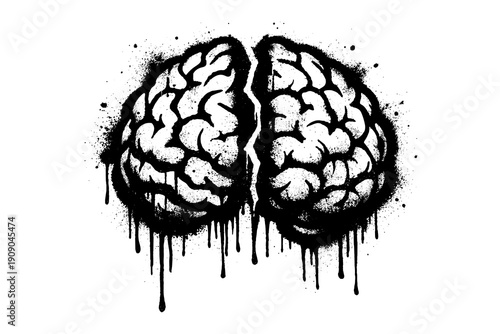 Creative grunge dripping brain design with splatter effect