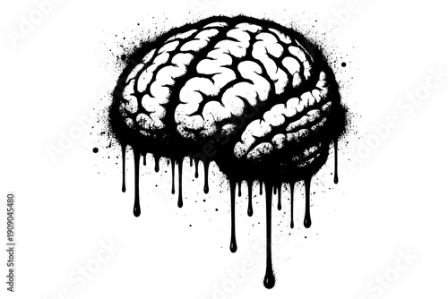 Dripping graffiti brain with grunge ink splatters