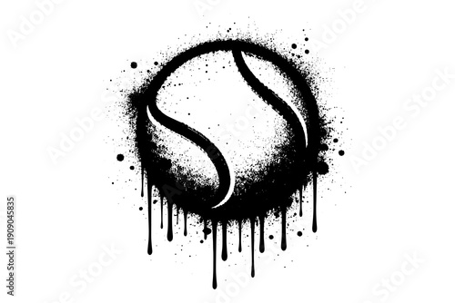 Grunge dripping tennis ball design with graffiti style and bold black splatters