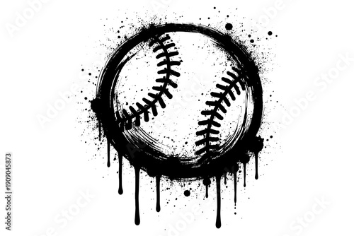 Grunge splattered dripping baseball: edgy black and white art