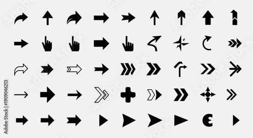Set of black arrows, direction pointers, navigation icons