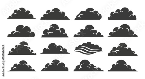 Set of Dark Clouds Vector Illustrations Isolated