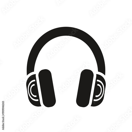 Black and white icon of a pair of headphones, perfect for music, audio, and podcasting applications