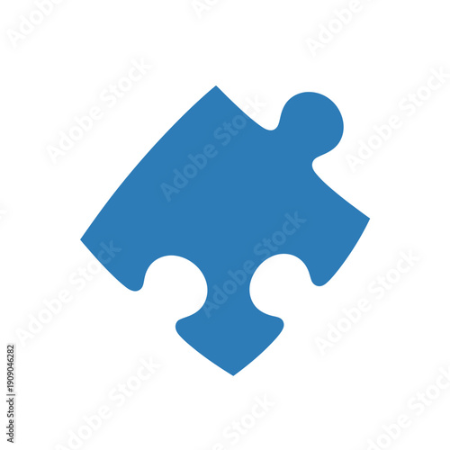 A solitary blue puzzle piece, its distinct interlocking edges hinting at a larger, yet unseen, whole, isolated against a clean white background