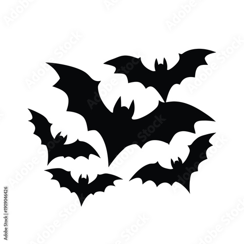 Creepy Bat Silhouettes on White Background - Halloween Vector Art