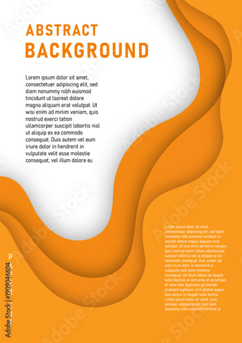 Vertical paper cut background with abstract orange colors that move in beautiful, overlapping waves. There is a white space in the upper left for text.