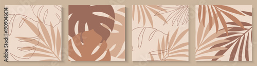 Botanical wall art with abstract shape for print. summer  Minimal natural wall art. Tropical leaf poster, cards, banner, cover background. Modern Boho foliage  tropical leaves and floral.