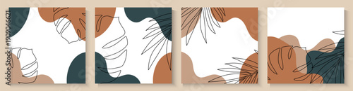 Botanical wall art with abstract shape for print. summer  Minimal natural wall art. Tropical leaf poster, cards, banner, cover background. Modern Boho foliage  tropical leaves and floral.