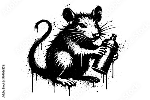 Graffiti mouse with spray paint in grunge ink style art