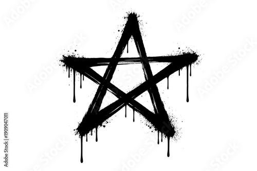 Grunge dripping pentagram star symbol in artistic black and white design