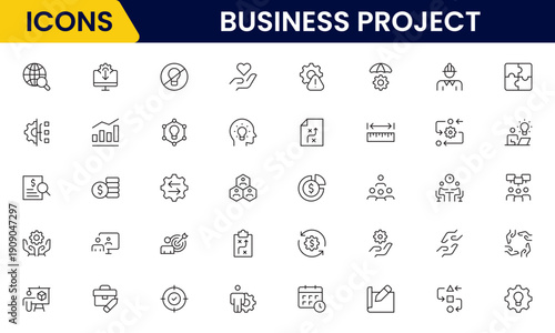 Business set of web icons in linear style. Business Project icons for web and mobile apps. Business, organisation management, planning, project, startup, marketing, teamwork. Vector illustration