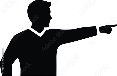 Silhouette of man pointing finger sideways for direction or instruction