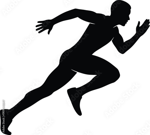 Sprinter running silhouette vector, dynamic black icon of an athlete in a starting dash pose