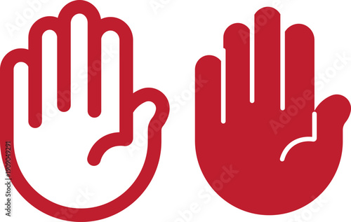 Raised hand icon symbolizing stop or interaction. Stop hand icon. Raised hand icon for templates, web design and infographics. EPS10
