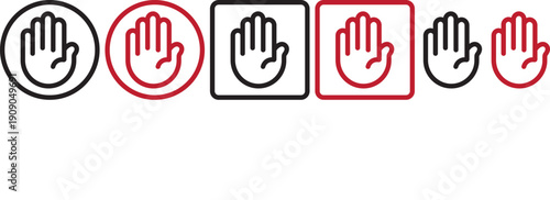 Raised hand icon symbolizing stop or interaction. Stop hand icon. Raised hand icon for templates, web design and infographics. EPS10
